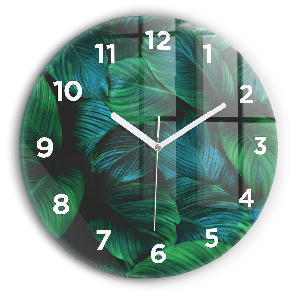Round glass clock Nature leaves