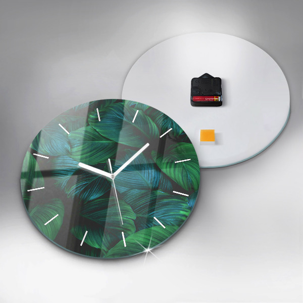 Round glass clock Nature leaves