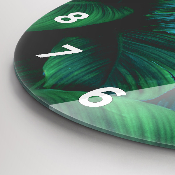 Round glass clock Nature leaves