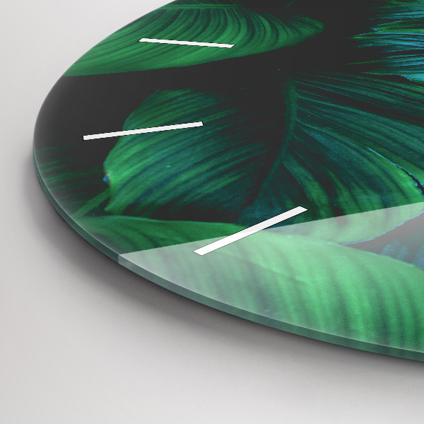 Round glass clock Nature leaves