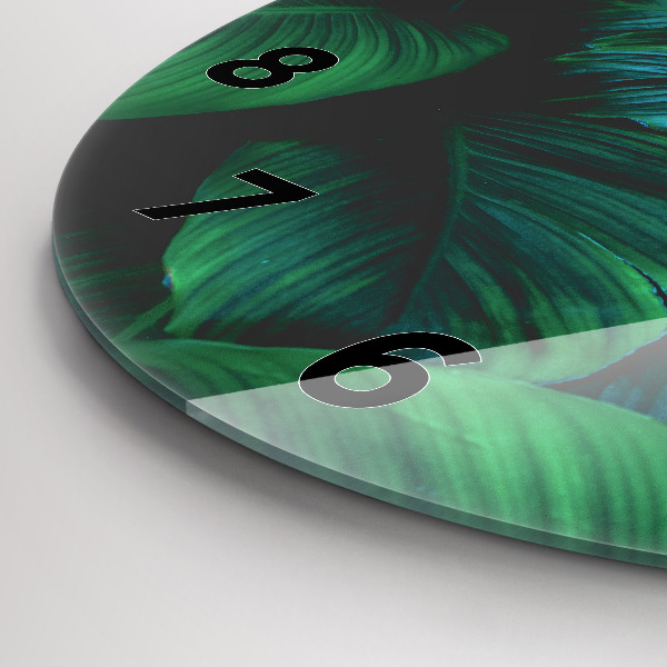 Round glass clock Nature leaves