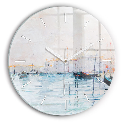 Round glass clock Oil painting yacht sea