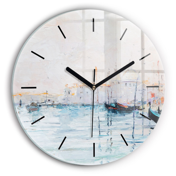 Round glass clock Oil painting yacht sea