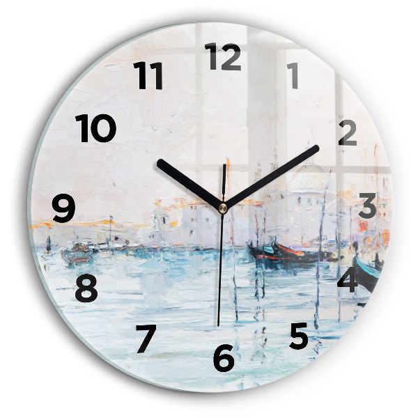 Round glass clock Oil painting yacht sea