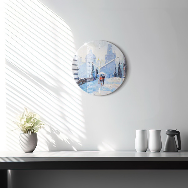 Round glass clock Oil art