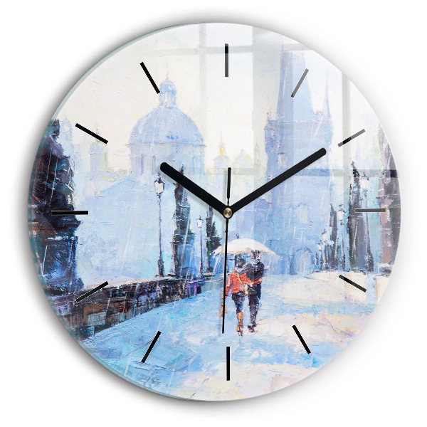 Round glass clock Oil art