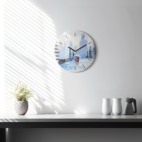 Round glass clock Oil art