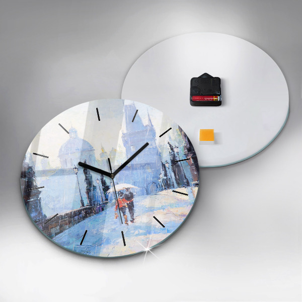 Round glass clock Oil art
