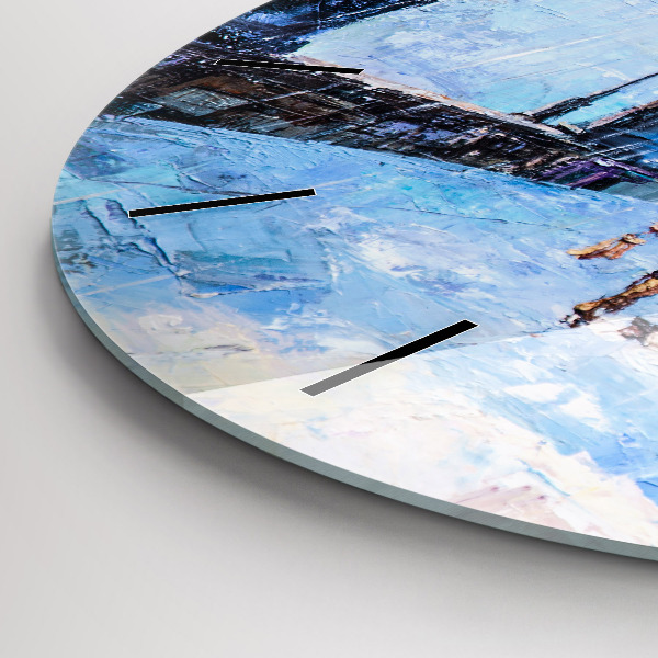 Round glass clock Oil art