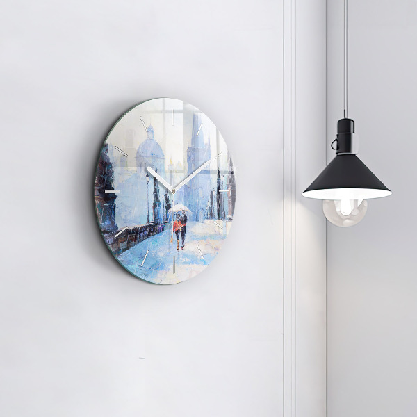 Round glass clock Oil art