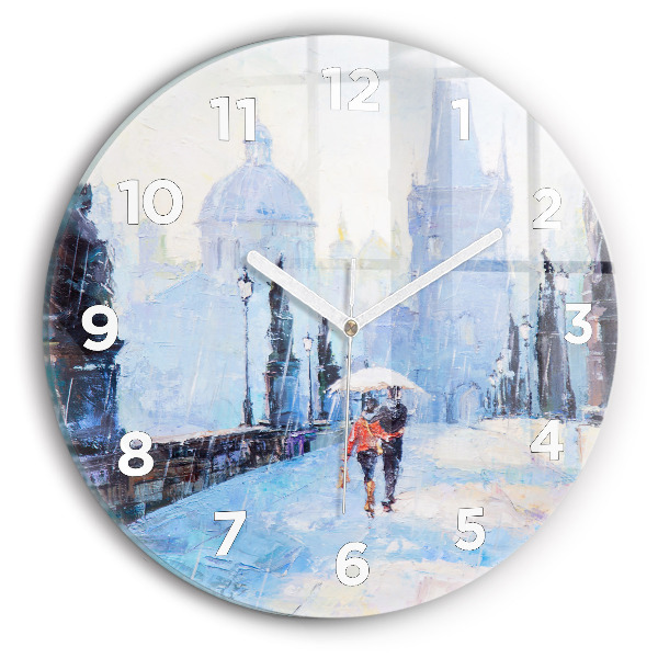 Round glass clock Oil art