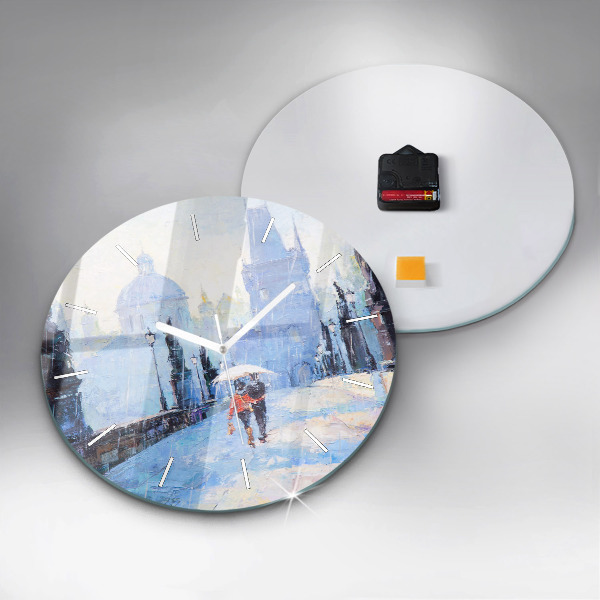 Round glass clock Oil art