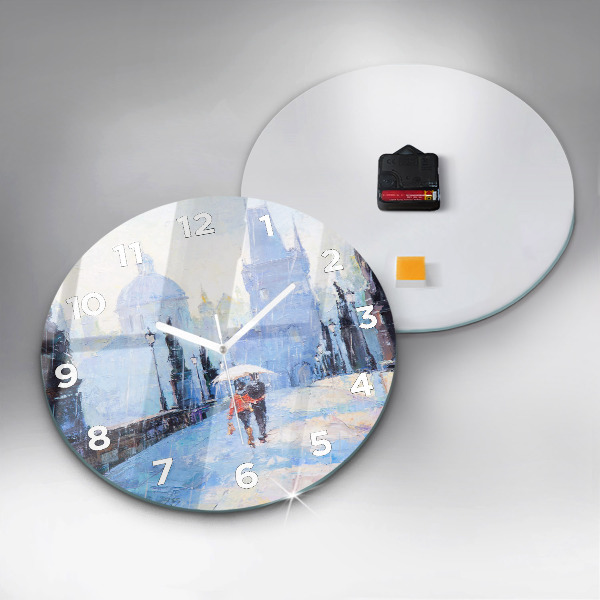 Round glass clock Oil art