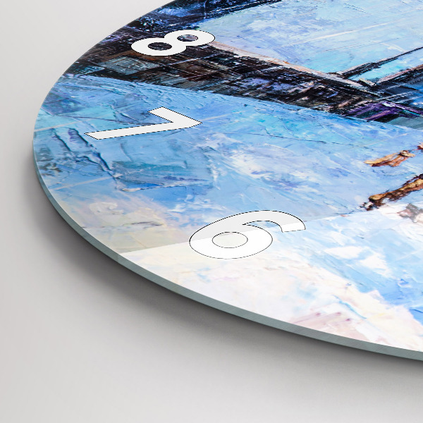 Round glass clock Oil art
