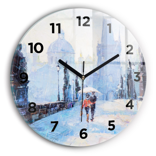 Round glass clock Oil art