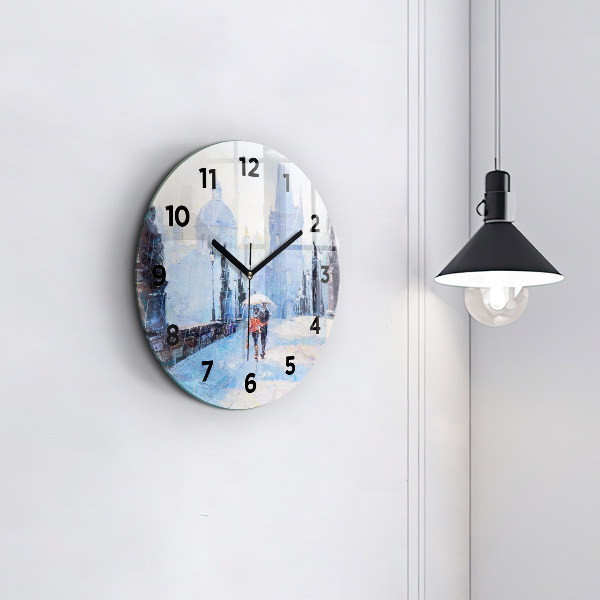 Round glass clock Oil art