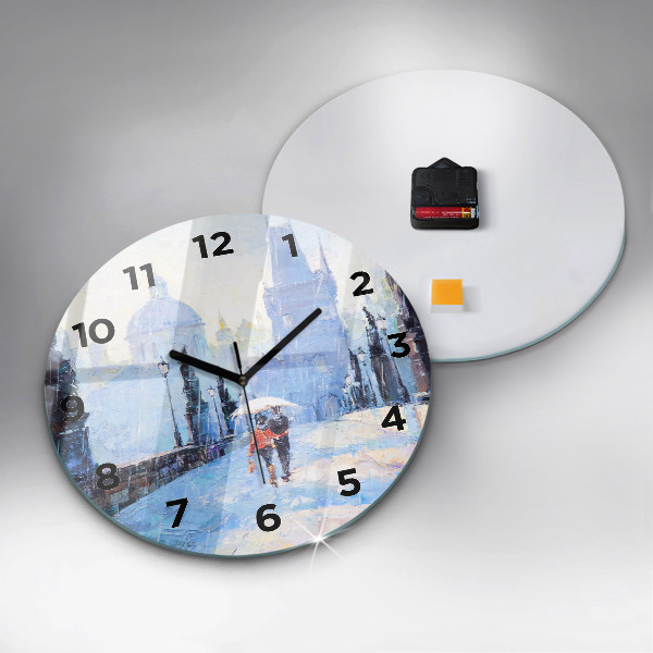 Round glass clock Oil art