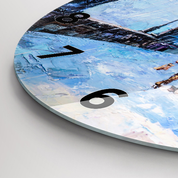 Round glass clock Oil art
