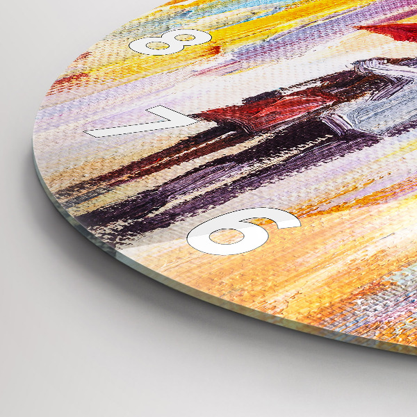 Round glass clock Couple in the rain