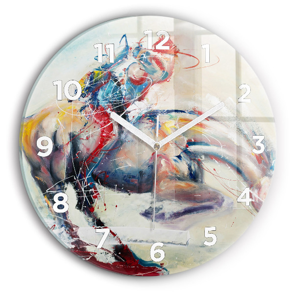 Round glass clock Illustration of galloping horses