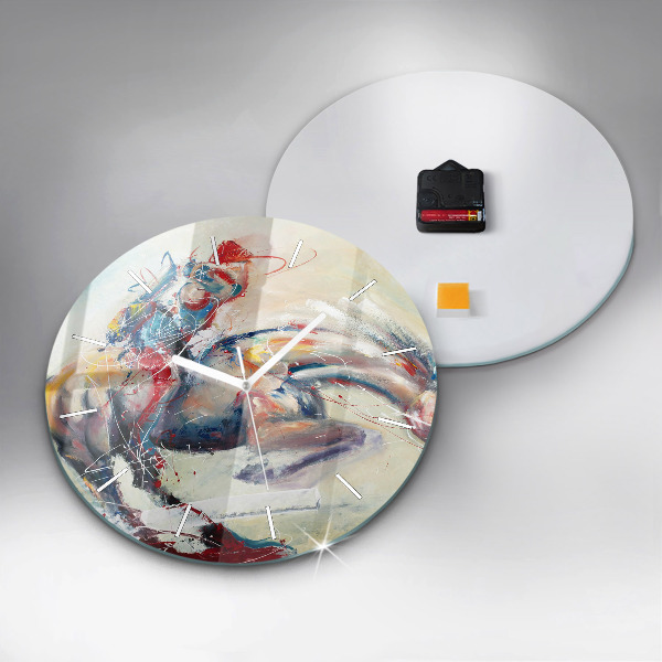 Round glass clock Illustration of galloping horses