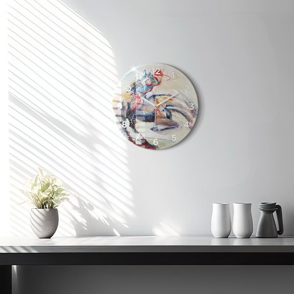 Round glass clock Illustration of galloping horses