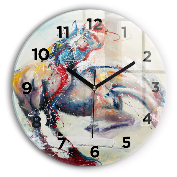 Round glass clock Illustration of galloping horses