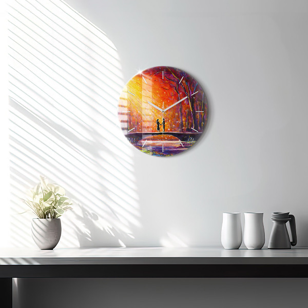 Round glass clock Couple in the forest