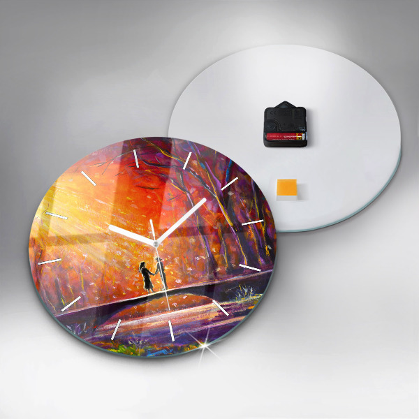 Round glass clock Couple in the forest