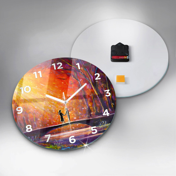 Round glass clock Couple in the forest