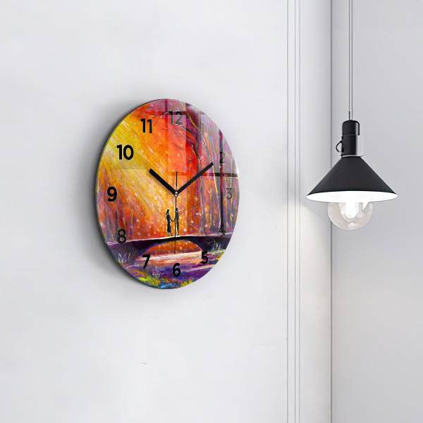 Round glass clock Couple in the forest