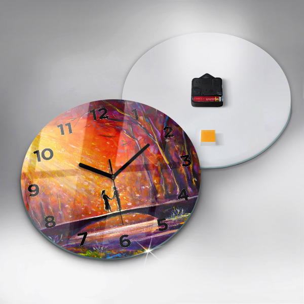 Round glass clock Couple in the forest