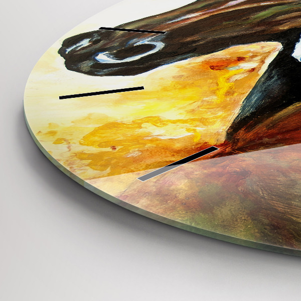 Round glass clock Two painted horses