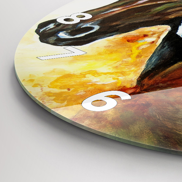 Round glass clock Two painted horses
