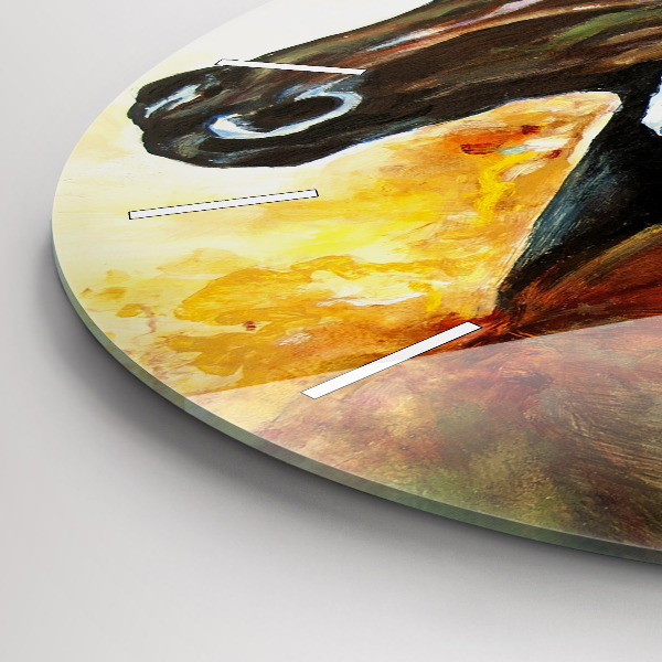 Round glass clock Two painted horses