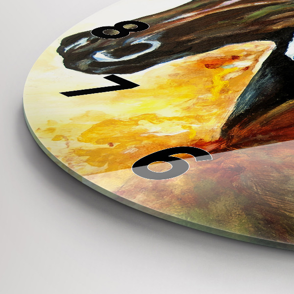 Round glass clock Two painted horses