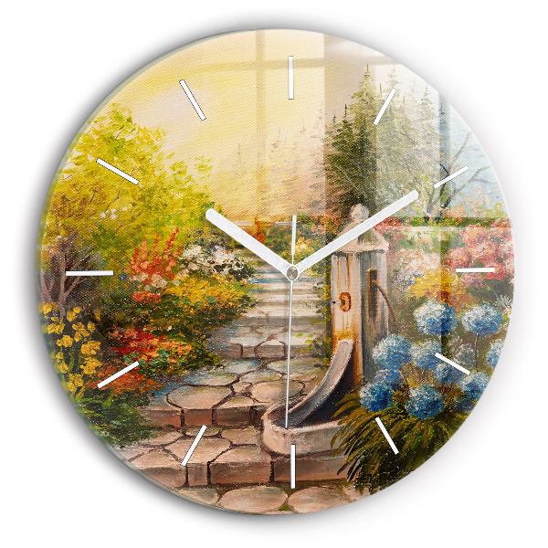 Round glass clock Oil composition in the forest