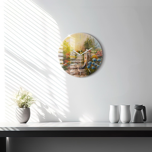 Round glass clock Oil composition in the forest