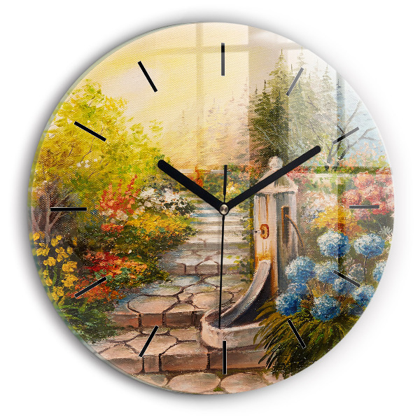 Round glass clock Oil composition in the forest
