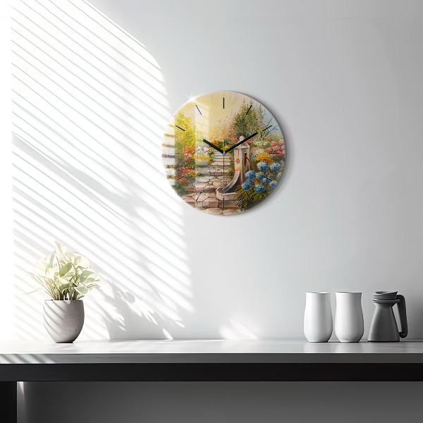 Round glass clock Oil composition in the forest