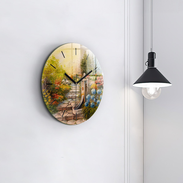Round glass clock Oil composition in the forest