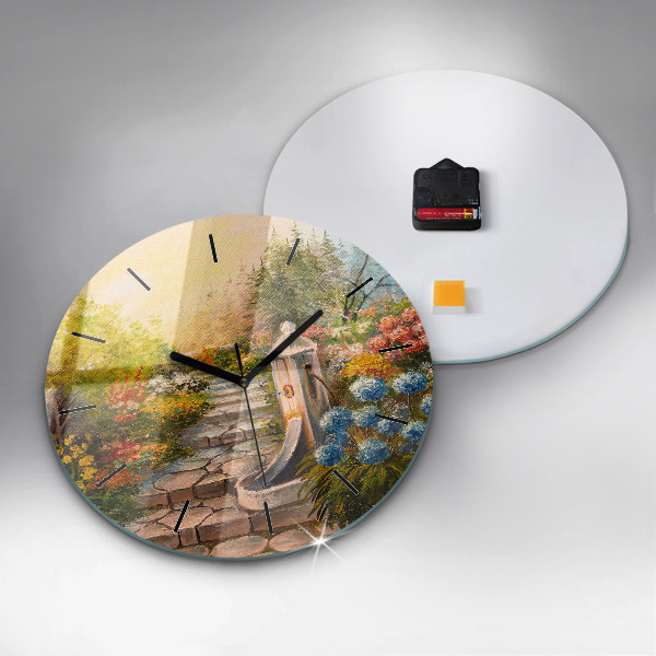 Round glass clock Oil composition in the forest