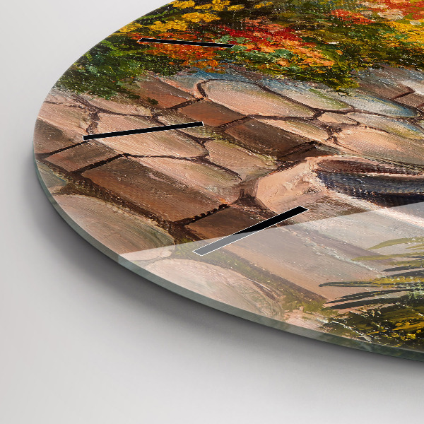 Round glass clock Oil composition in the forest