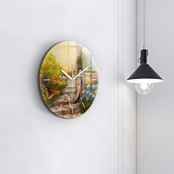 Round glass clock Oil composition in the forest