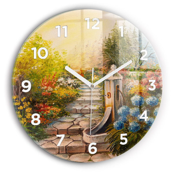 Round glass clock Oil composition in the forest