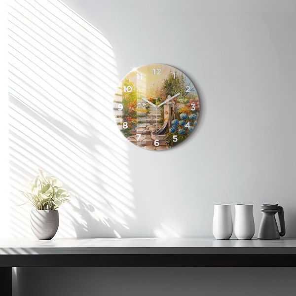 Round glass clock Oil composition in the forest