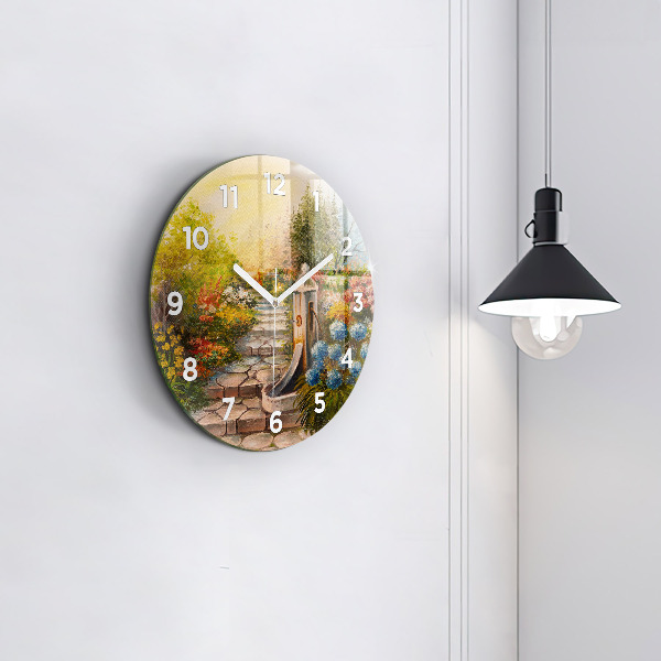 Round glass clock Oil composition in the forest