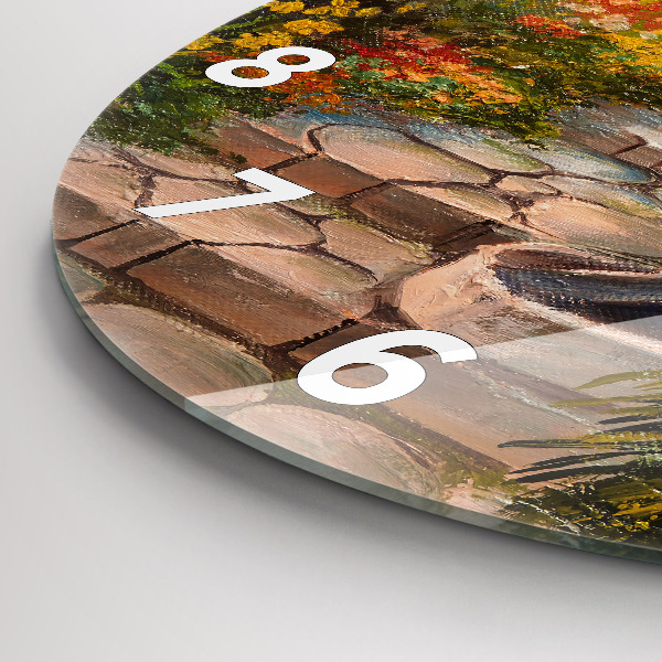 Round glass clock Oil composition in the forest