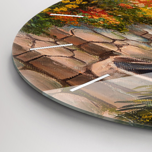 Round glass clock Oil composition in the forest