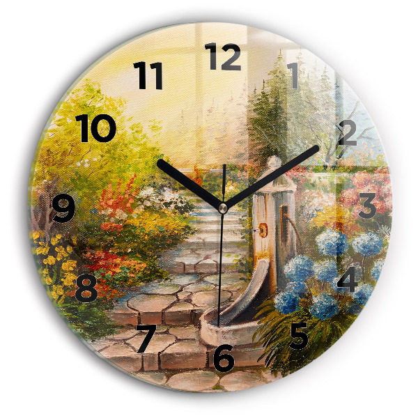 Round glass clock Oil composition in the forest
